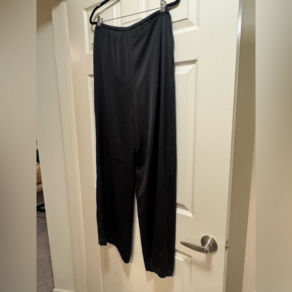 Open Edit Icon Pull On Wide Leg Satin like Pants - Picture 13 of 13